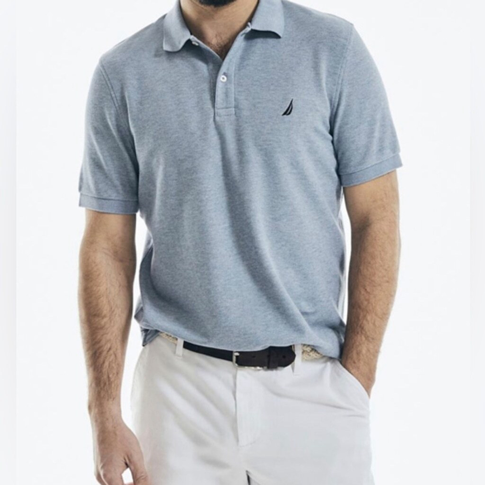 NWT NAUTICA Mens Polo Blue Sz Medium Performance Deck Shirt S/S Preppy Office